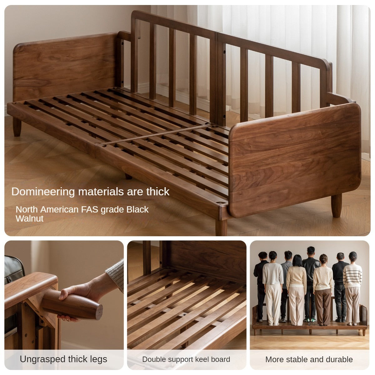 Black Walnut, Ash, Solid Sandalwood Wood Leather Top Layer Yellow Cowhide Sofa.