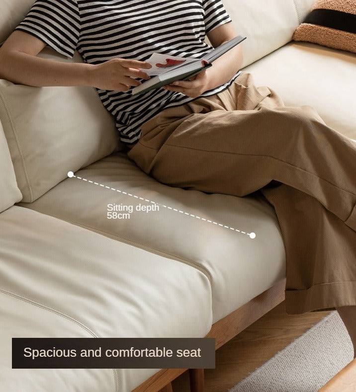 Cherry Solid Wood Black Label Leather Down Sofa.