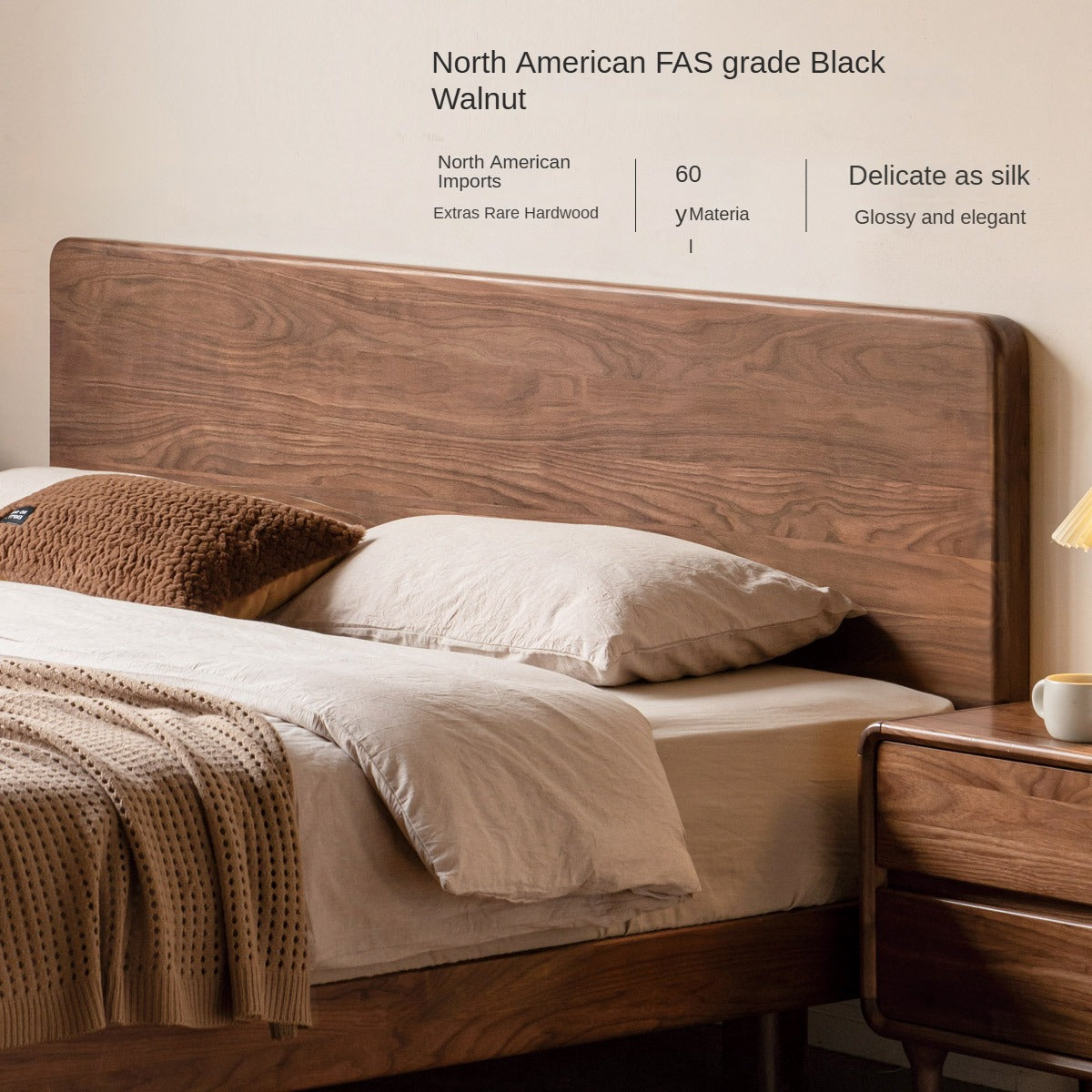 Black Walnut, Oak Solid Wood Floating Bed