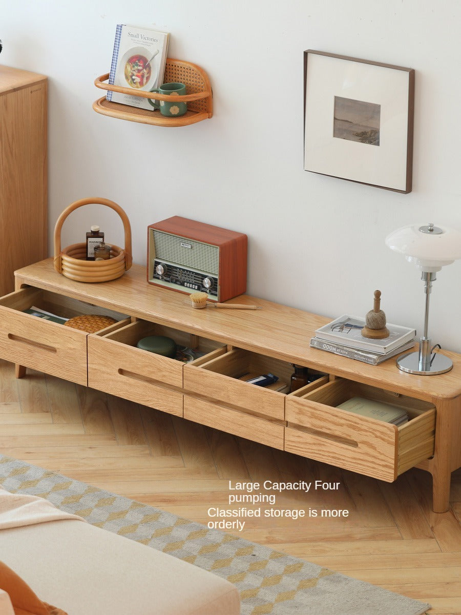 Oak Solid Wood Four-drawer TV Stand.