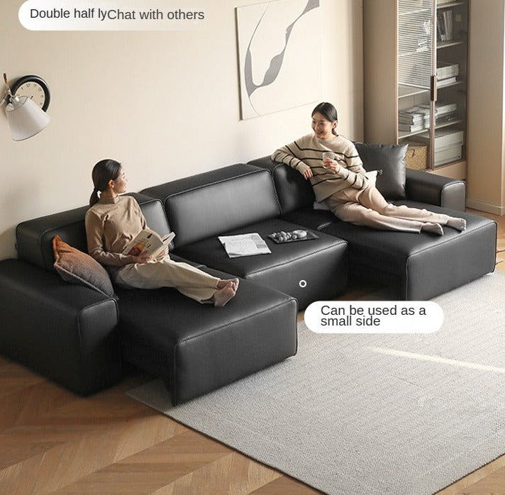 Organic Leather Art Sofa Retractable Bed Big Black Bull Electric Sofa Bed.