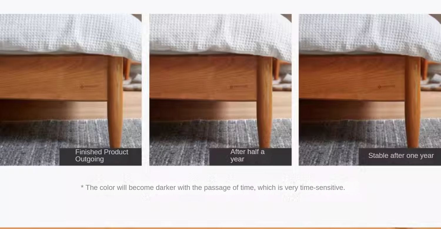 Cherry solid wood technology cloth soft back bed retro style