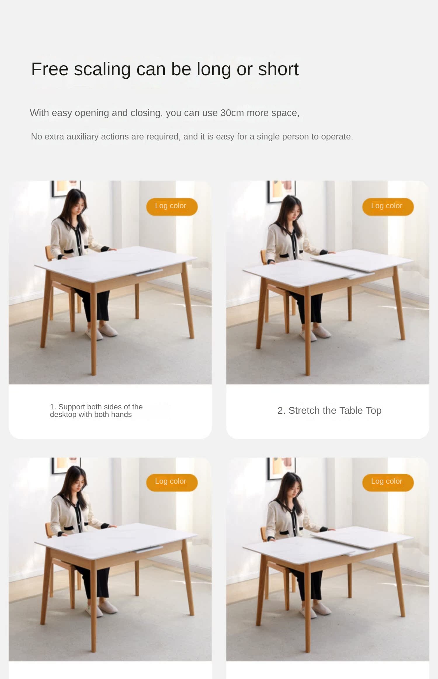 Oak Solid Wood walnut color Retractable Dining Table