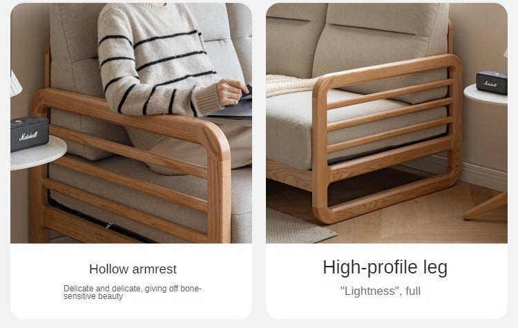 Oak Wood Fabric Sofa String-style Bbackrest.