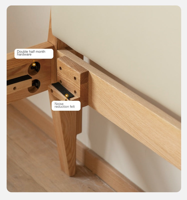 Oak Solid Wood Bed Modern Genuine Leather,Technology Cloth, Fabric