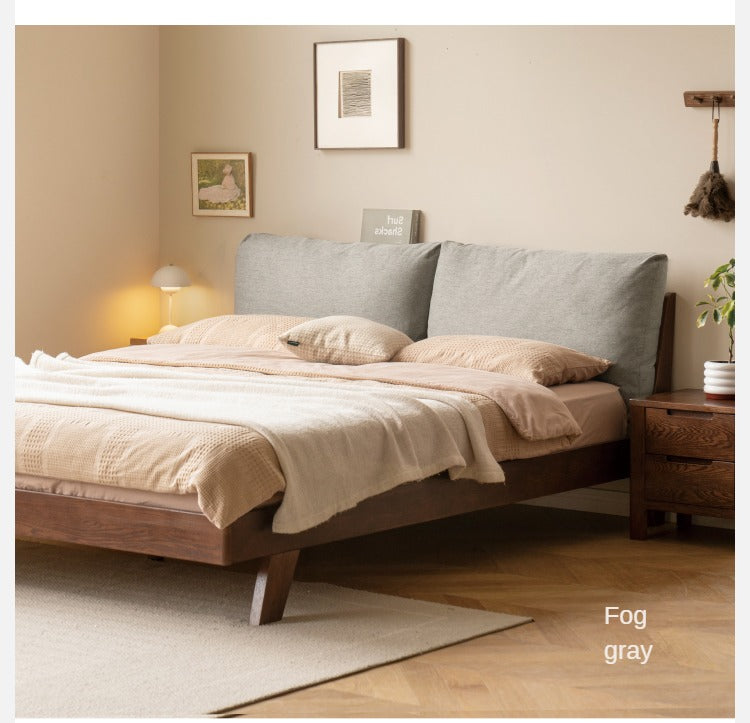 Oak Solid Wood with Fabric Upholstery Bed