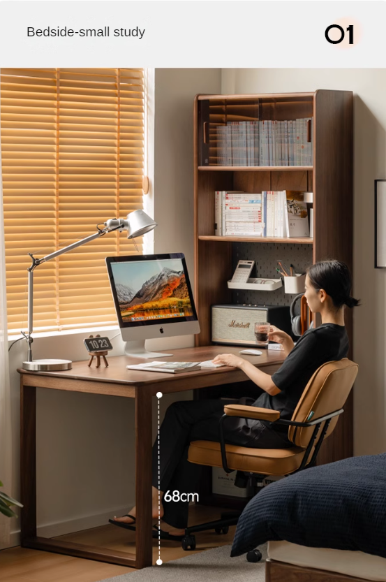 Black Walnut Solid Wood Light Luxury Style Storage Cabinet Integrated Office Desk.