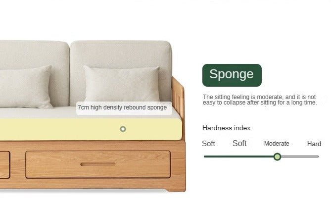 Oak Solid Wood Sofa Bed Folding Retractable Storage.
