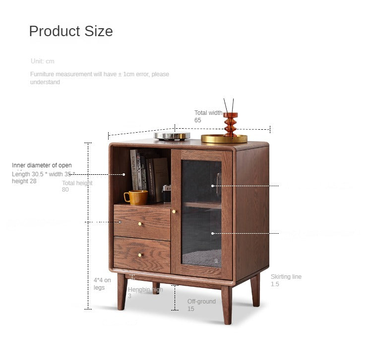 Solid Rubberwood, Oak Solid Wood Nordic Side Cabinet.