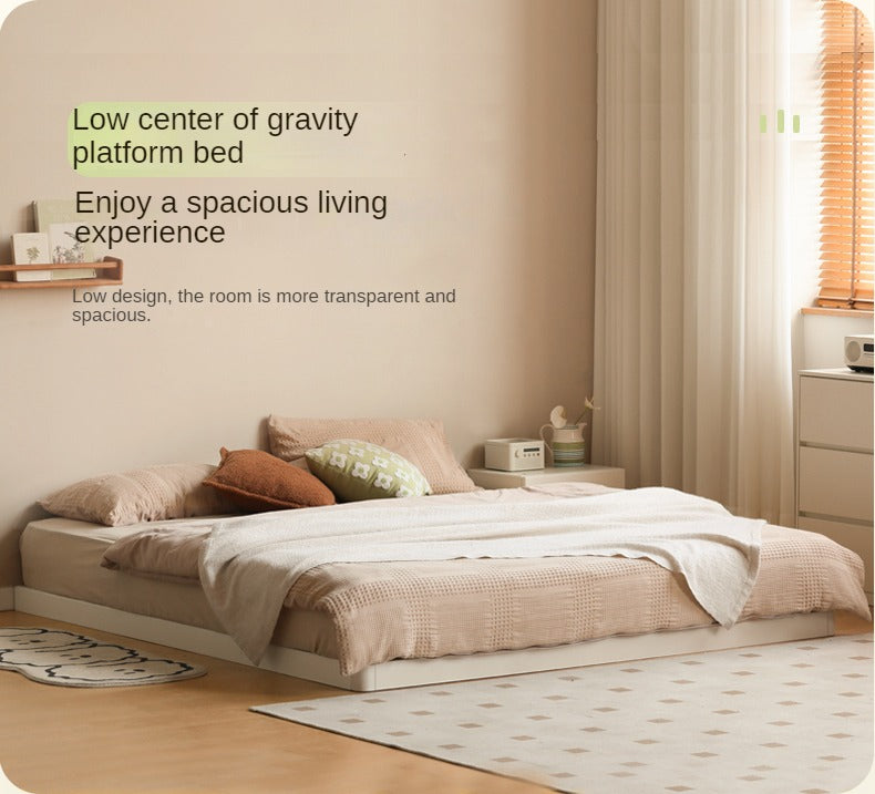 Birch solid wood platform bed, headboard-free bed floor bed cream style
