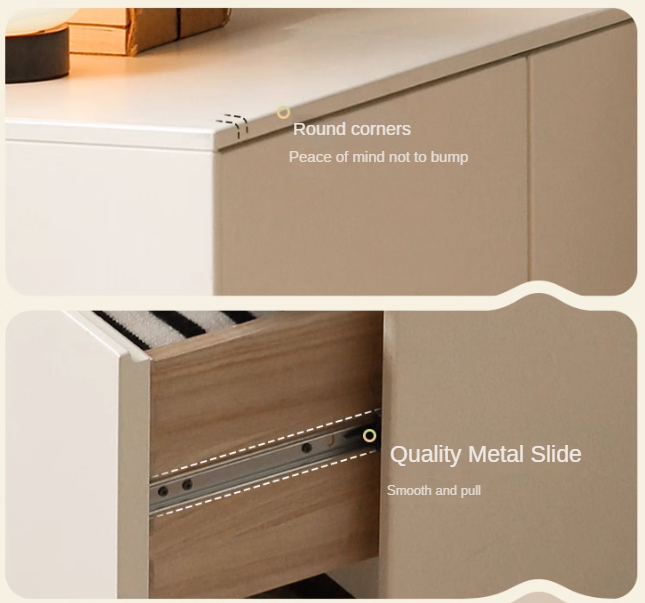 Solid Rubberwood Cream Style Vanity Table Integrated Drawer.