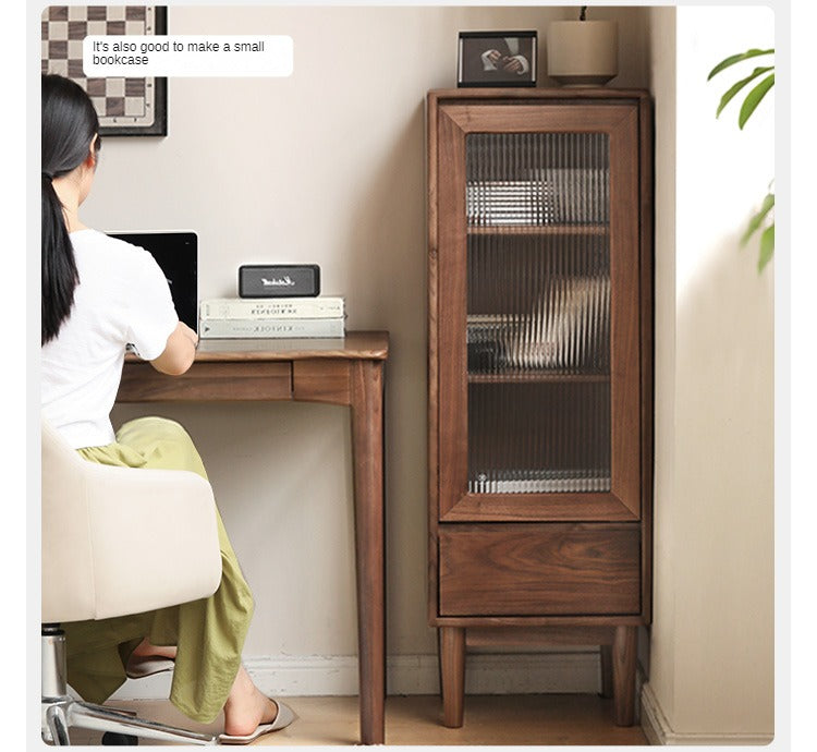 Black Walnut, Sandalwood Side Cabinet Narrow Vintage Storage
