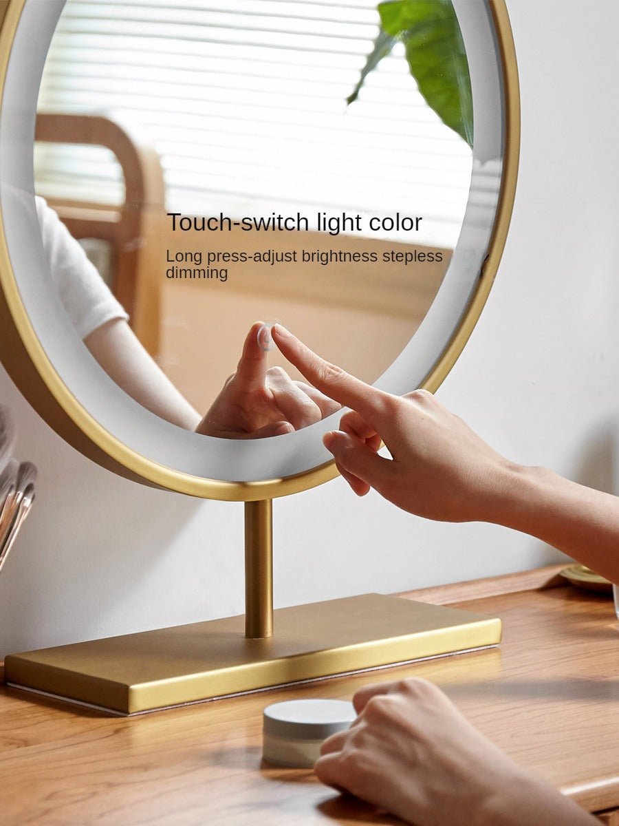 Light Luxury Makeup Mirror Desktop Small LED With Light.