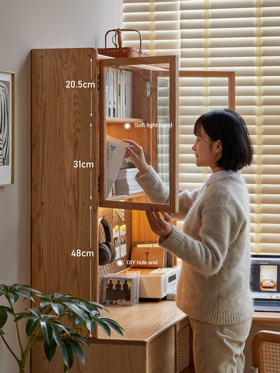 Oak Solid Wood Desk Bookcase Integrated Corner Office Table