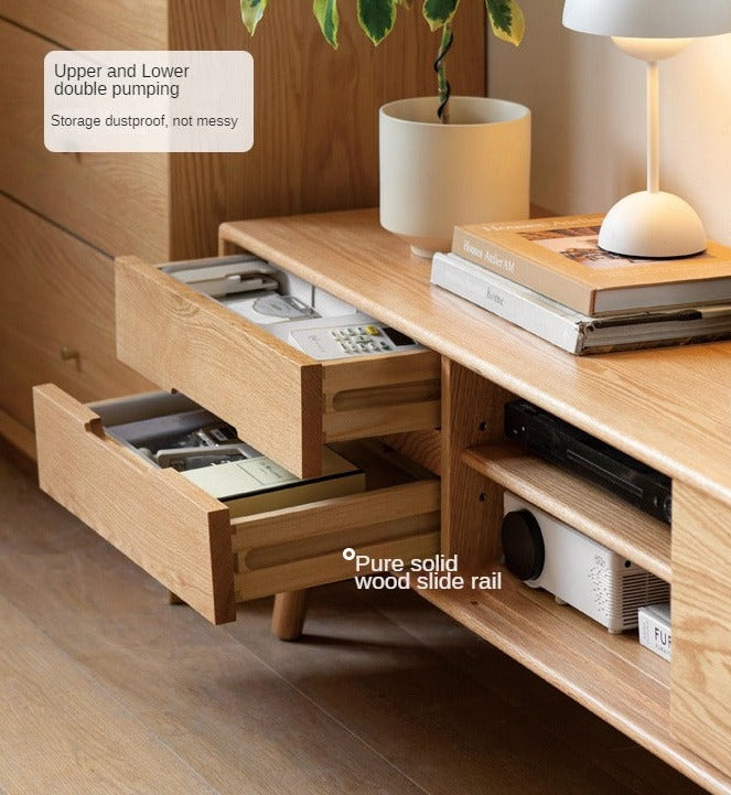 Oak, Beech, Solid Rubberwood TV Stand Sliding Doors
