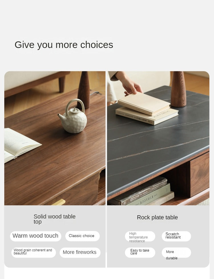 Black Walnut Solid Wood Storage Rock Plate Coffee Table