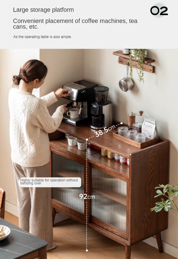 Oak Solid Wood, Solid RubberWood Modern Multifunctional Sideboard