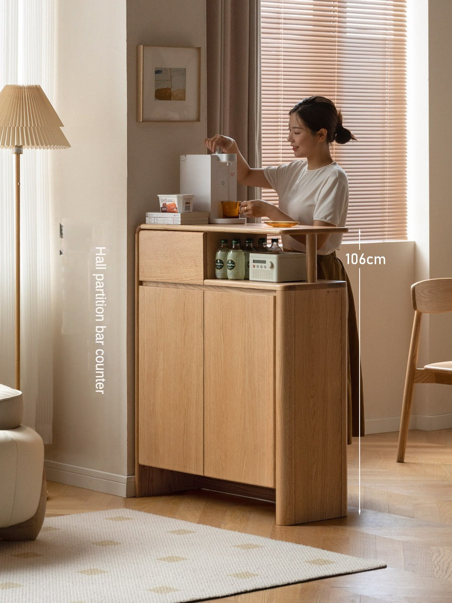 Oak, Solid Rubber Wood Partition Shoe Cabinet