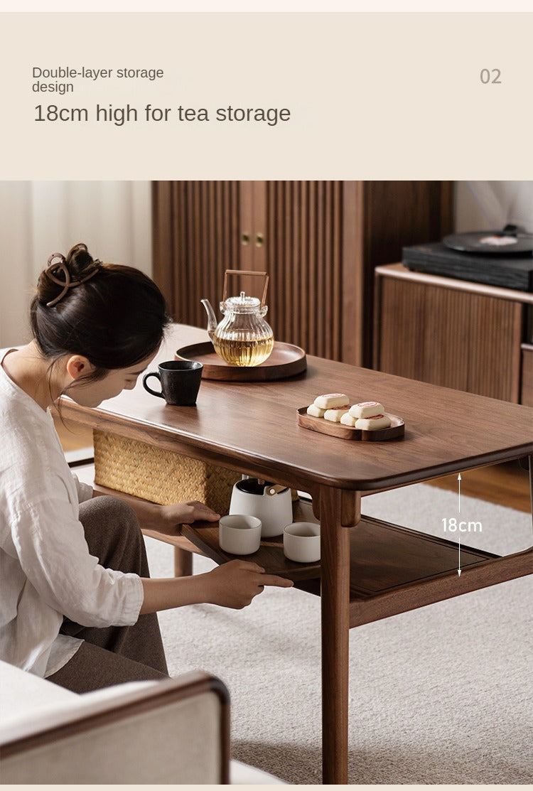 Ash, Black Walnut Solid Wood Double-Layer Coffee Table