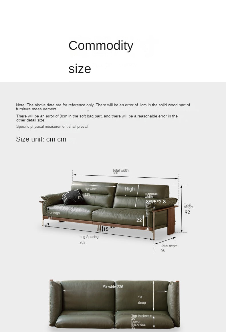 Black Walnut Solid Wood Italian Leather Sofa-