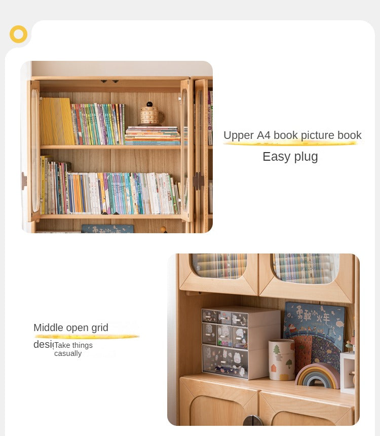 Beech Solid Wood Bookcase Study Bookshelf Cabinet Combination