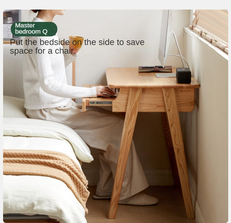 Oak, Solid Rubberwood Narrow Study Desk with Drawers