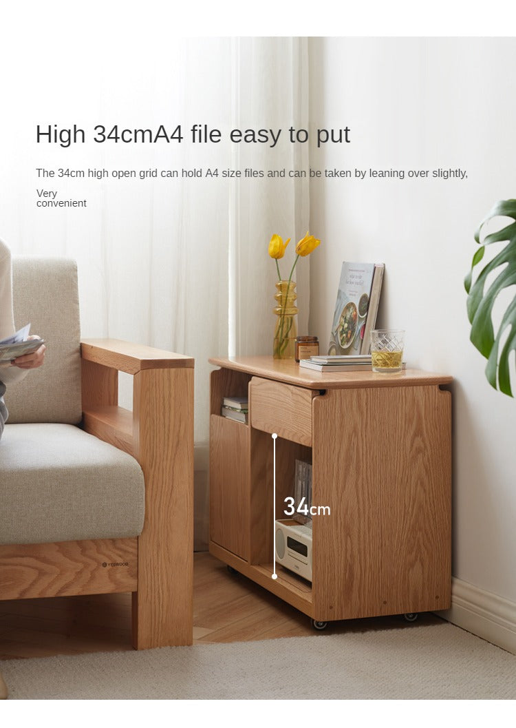 Oak, Black Walnut, Ash Solid Wood Mobile Side Table