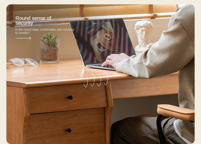 Cherry Wood Desk and Bookshelf Integrated Office Desk