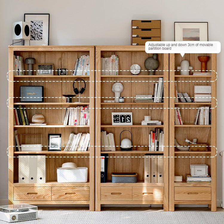 Oak, Rubberwood Solid Wood Drawer Bookcase