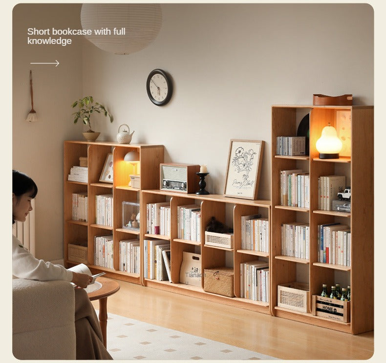Cherry Solid Wood Bookcase Floor Display Free Lattice Combination