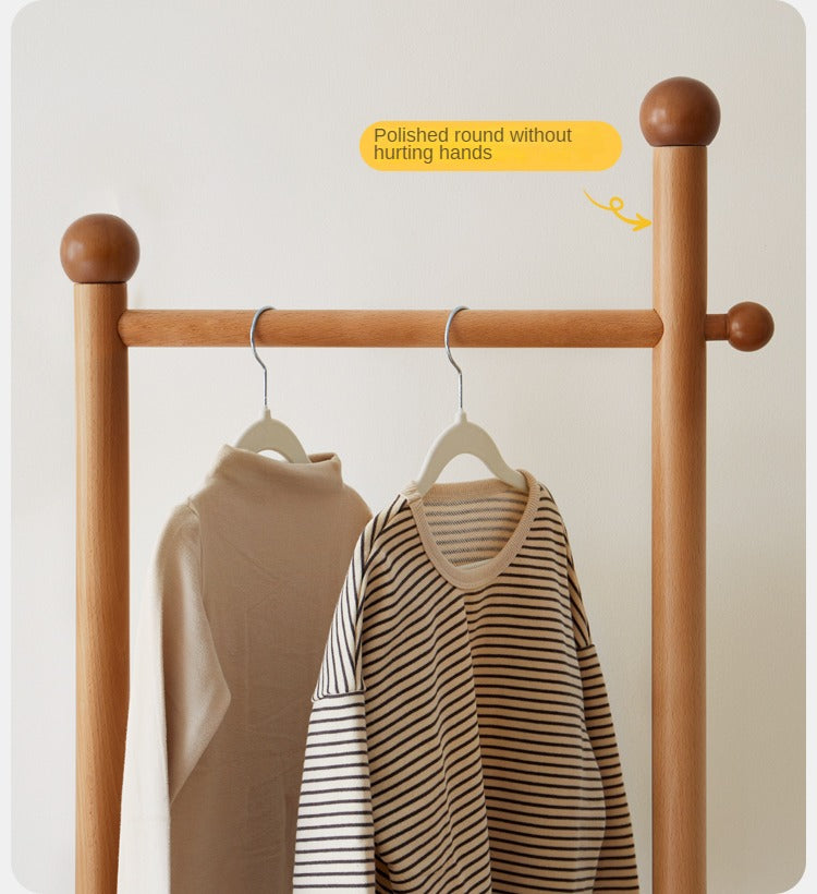 Beech, Oak Solid Wood Coat Rack for Children's Bedroom Clothes Hanger