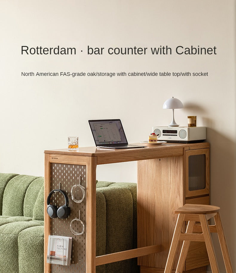 Oak Solid Wood Bar Cabinet Partition Cabinet High Foot Table