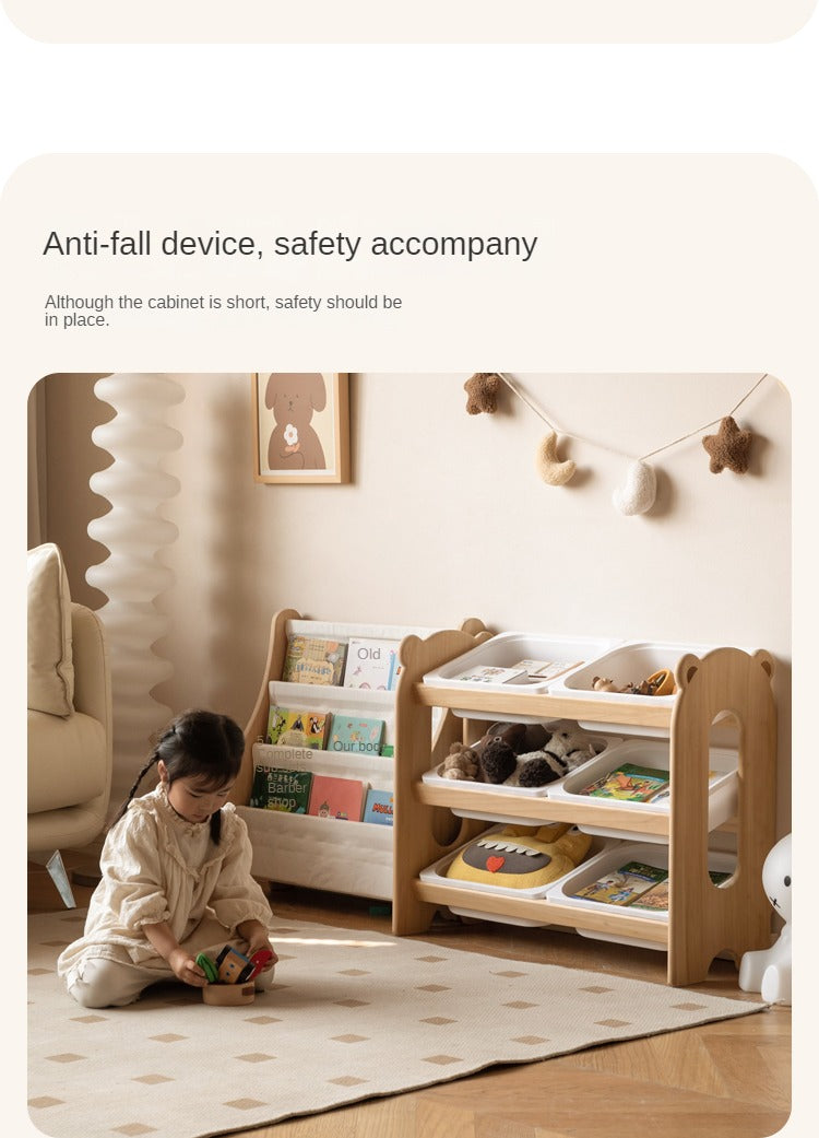 Poplar Solid Wood Children's Floor-standing Multi-layer Storage Rack.