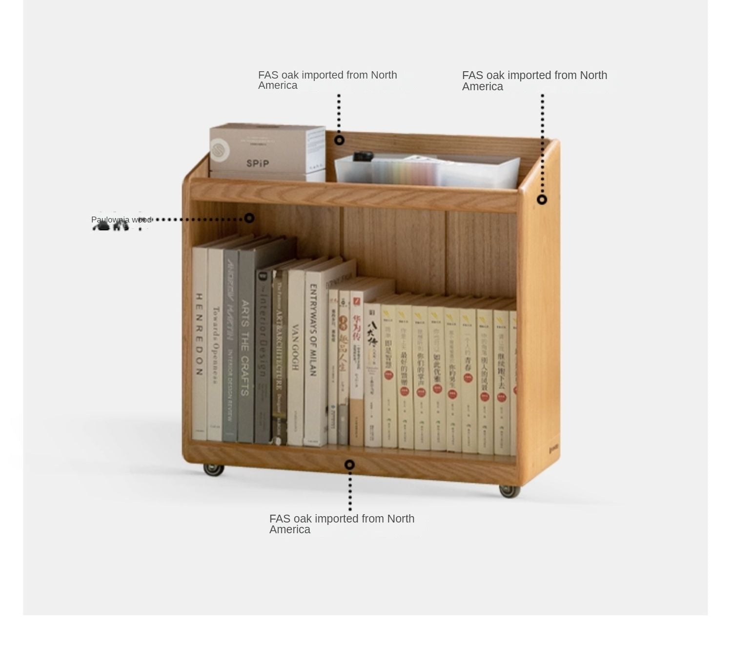 Oak, Solid Rubberwood Under-Table Bookshelf Movable