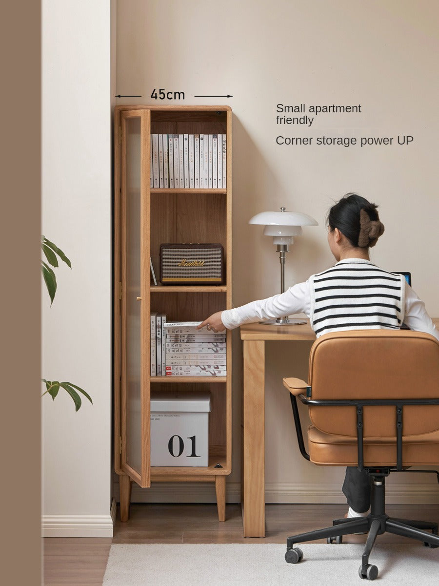 Oak, Beech Solid Wood Side Cabinet, Small Bookcase