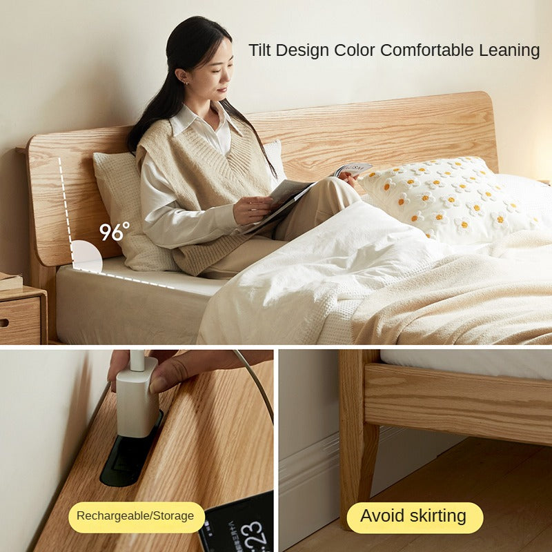 Oak Solid Wood,Rubber Wood Bed Modern Nordic
