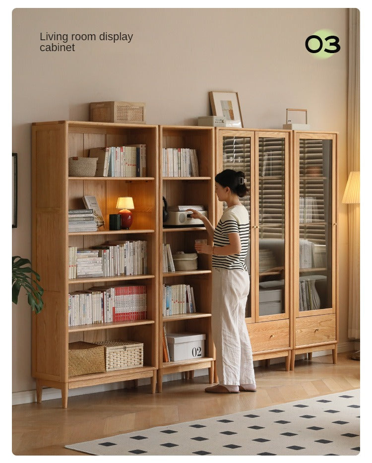 Oak Solid Wood Modern Glass Door Bookcase