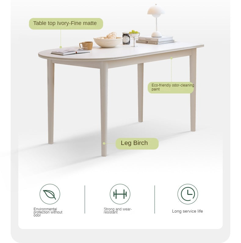 Birch Solid Wood White Cream Style Semi-Circular Rock Plate Dining Table