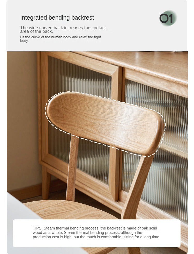 Oak Solid Wood Curved Backrest Dining Chair