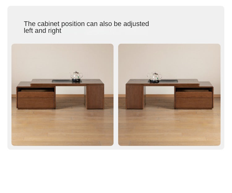 Oak, Black Walnut Solid Wood Retractable Modern Tea Table