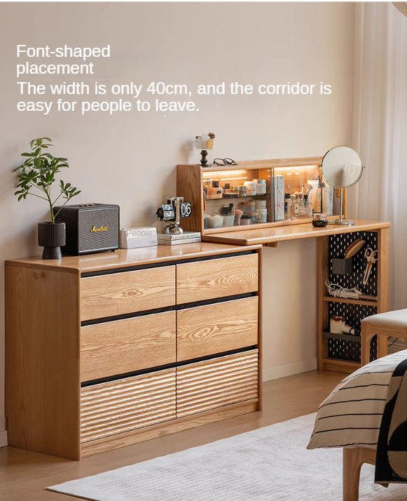 Oak, Ash Solid Wood Modern Telescopic Dressing Table.