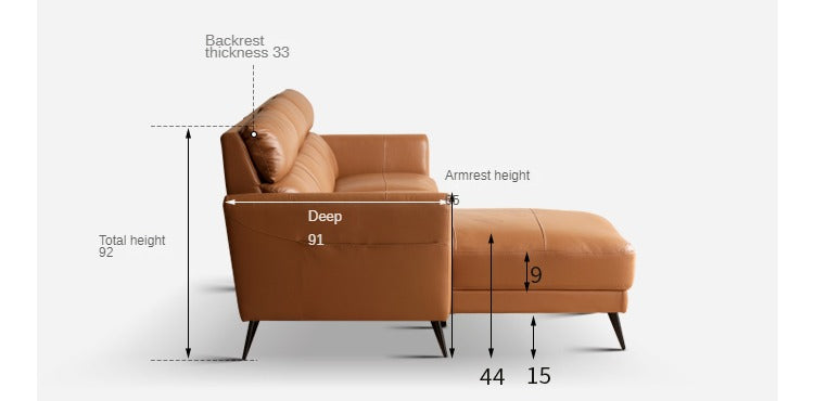 First-layer Yellow Cowhide Leather Sofa Light Luxury Italian Style.