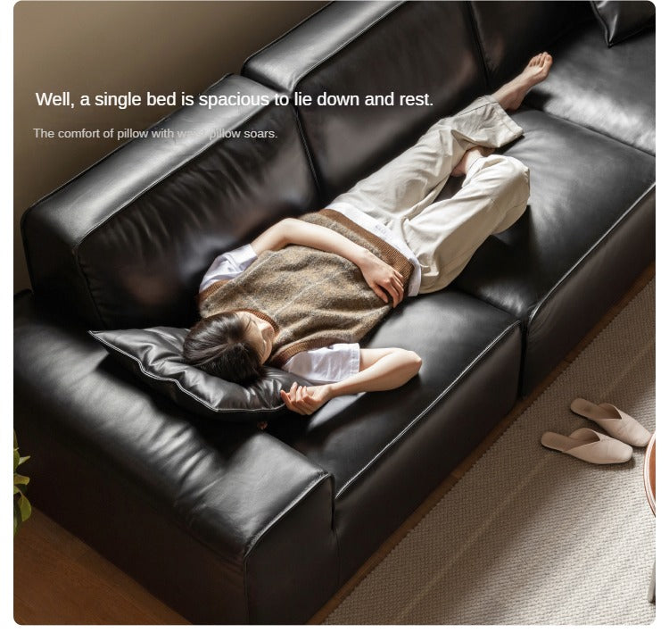 Top-grain Cowhide Leather Black Sofa.