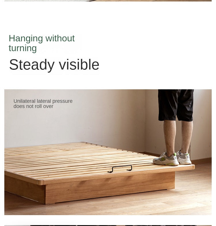 OAK Solid Wood platform bed, headboard-free bed Suspended Bed