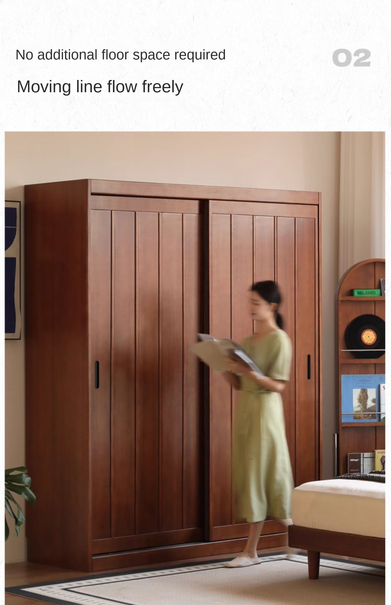 Poplar Solid Wood Wardrobe Retro Sliding Door Wardrobe.