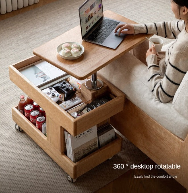 Oak, Cherry, Black Walnut, Ash Solid Wood Rotating Mobile Side Table