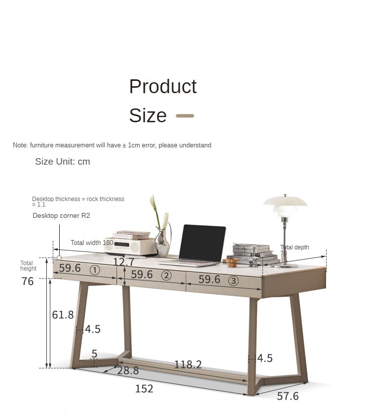 Oak, Poplar Solid Wood Slate Warm Elegant Desk With Drawer