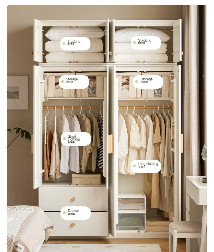 Pine Solid Wood Wardrobe Cream Style.