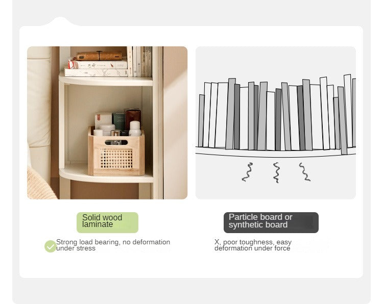 Tulipwood Solid Wood Corner Bookshelf, Floor-standing Storage Rack Cream Style