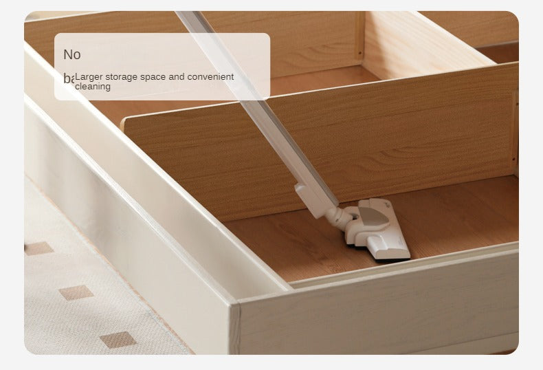 Oak, Rubber Wood Solid Wood Cream Technical Fabric Suspended Box Storage Bed